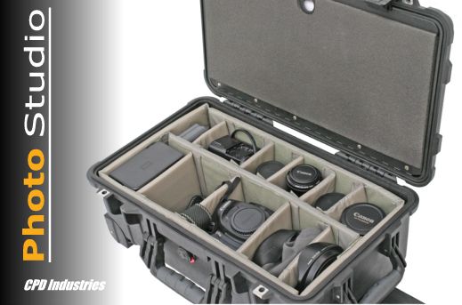 Pelican Studio Case shown with padded divider open